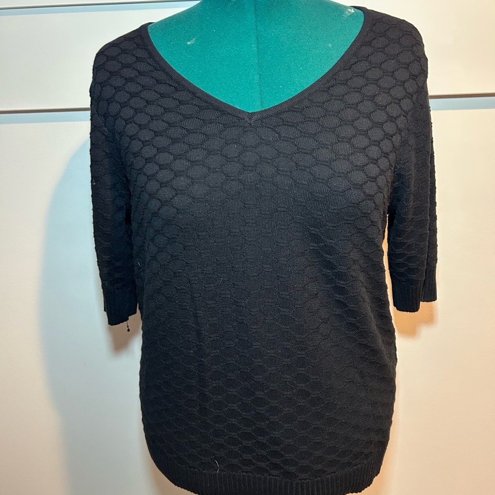 Ella Moss Black Textured V-Neck Sweater